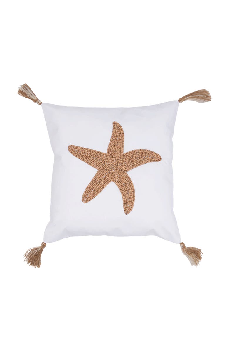 Seastar Handmade Wood Beaded Throw Pillow, Main, color, Gold