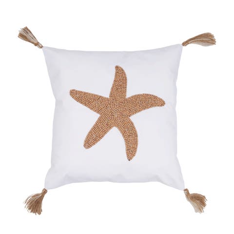 Seastar Handmade Wood Beaded Throw Pillow