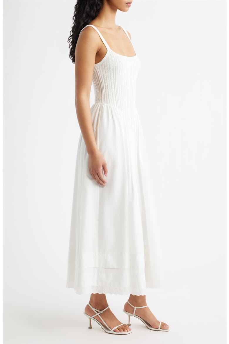 Pointelle Bodice Mixed Media Dress, Alternate, color, CREAM