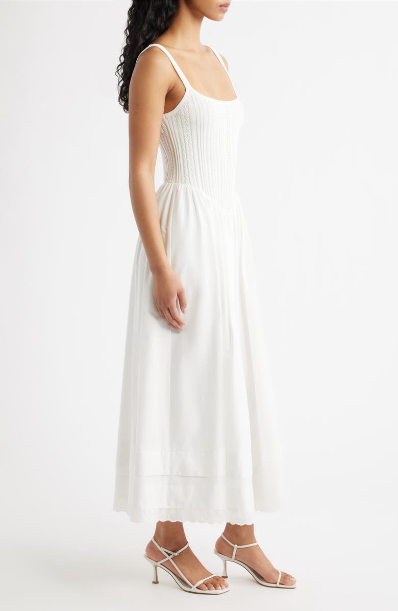 MOON RIVER Pointelle Bodice Mixed Media Dress, Alternate, color, Cream