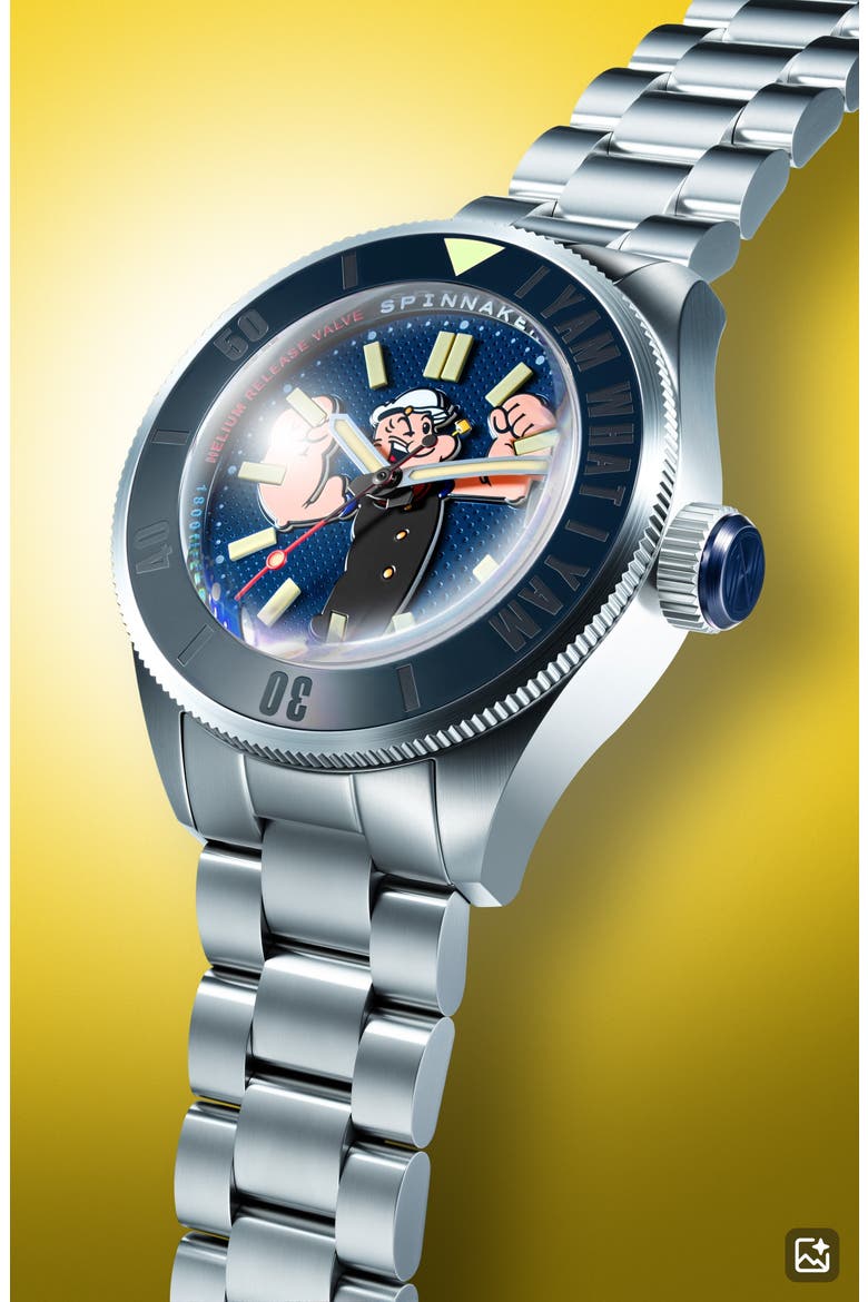 x Popeye Forearm Fury Piccard Automatic Bracelet Watch, 45mm, Alternate, color, BLUE