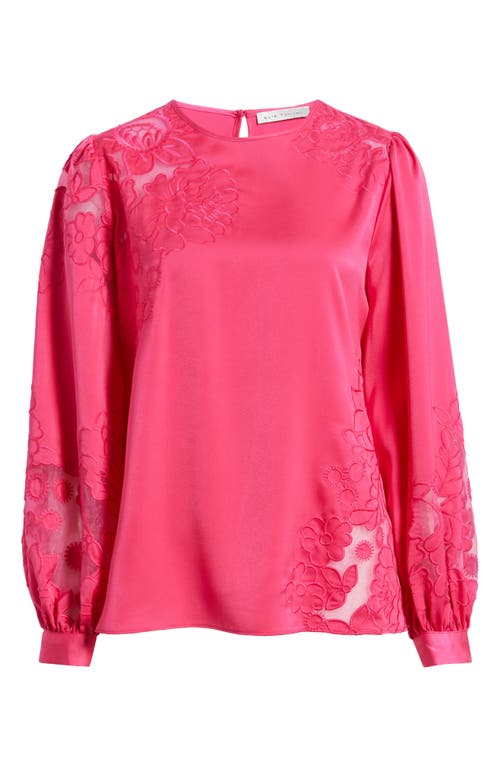 Shop Elie Tahari The Alisa Floral Mesh Long Sleeve Shirt In Luxury Pink