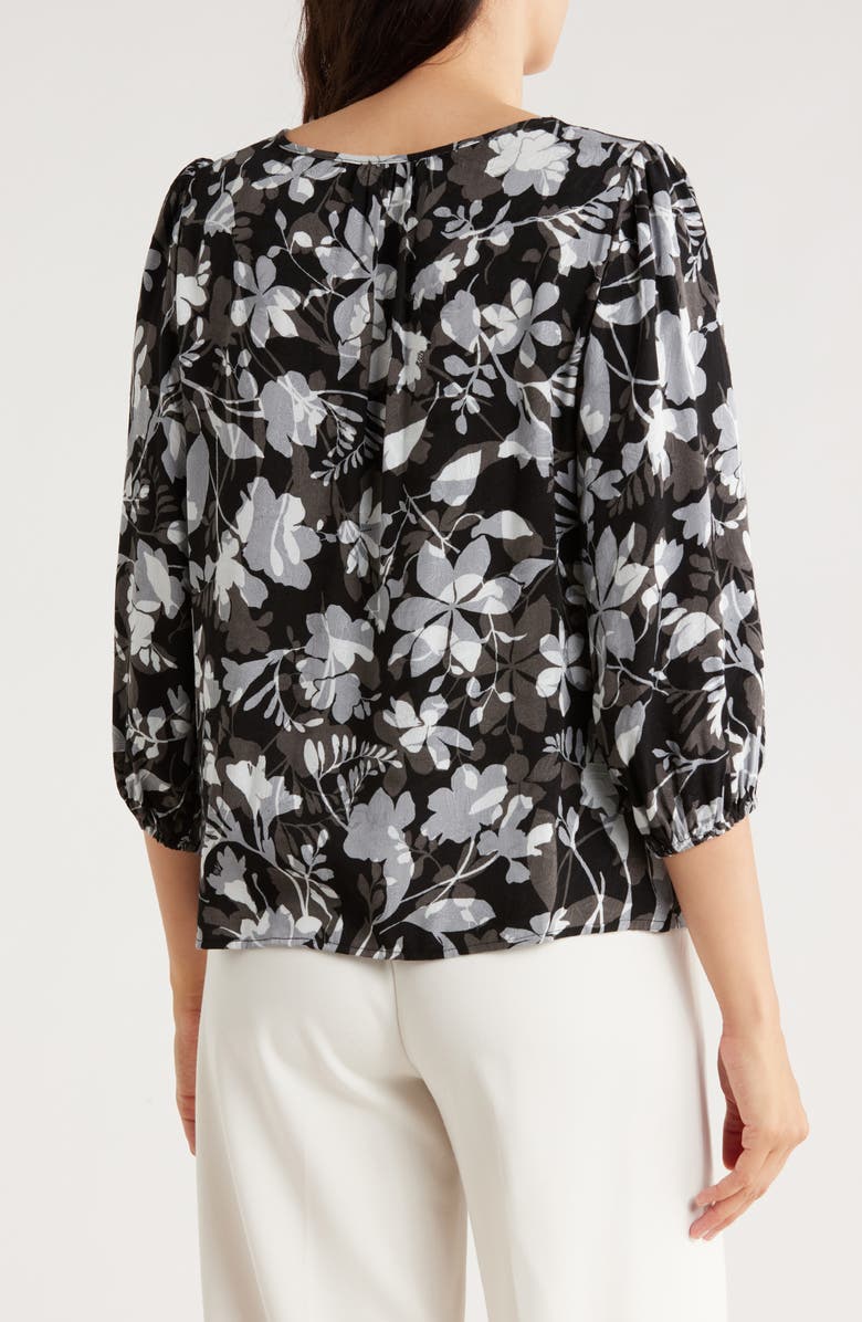 Renee C Floral Balloon Sleeve Twist Front Top, Alternate, color, Black
