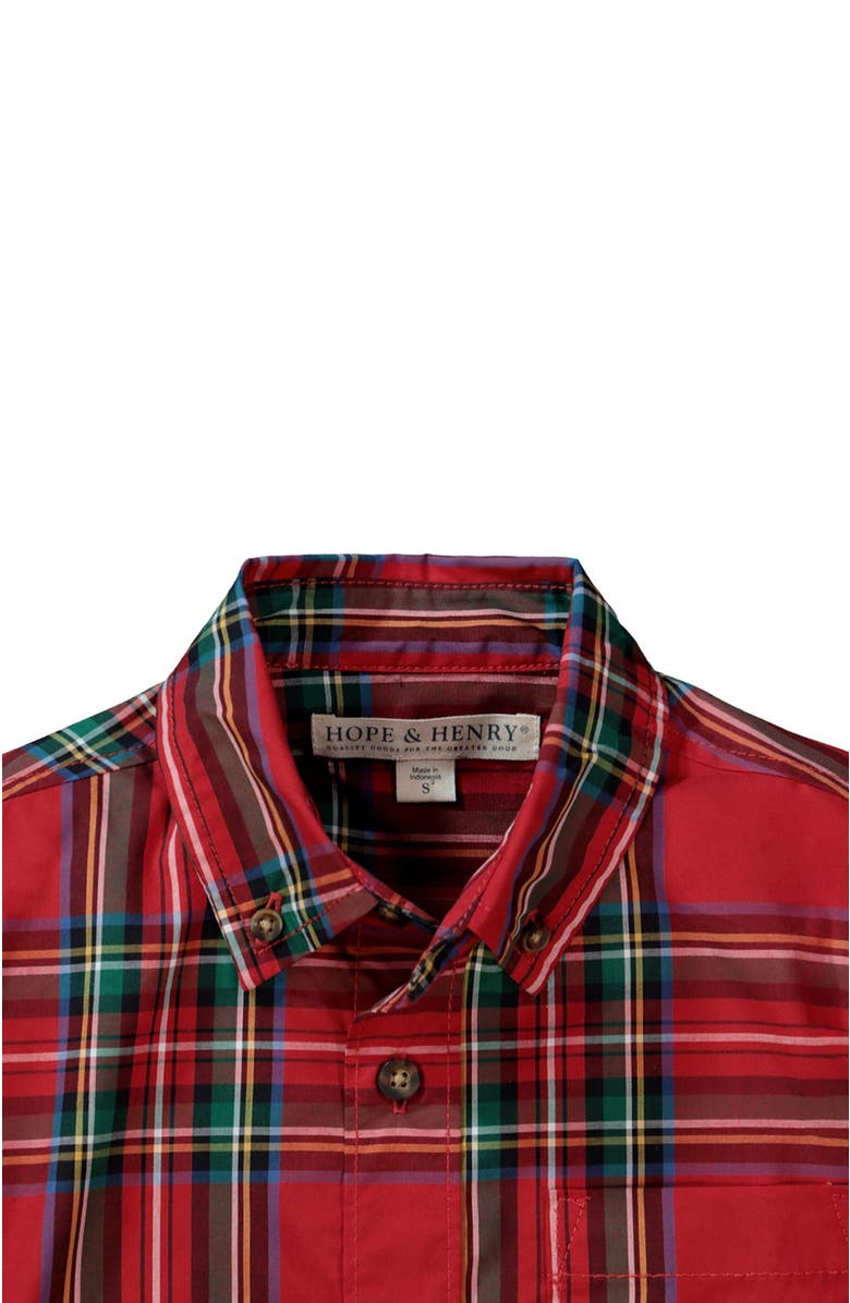 Hope & Henry Baby Boys' Organic Stretch Poplin Shirt, Infant, Alternate, color, Red Holiday Tartan