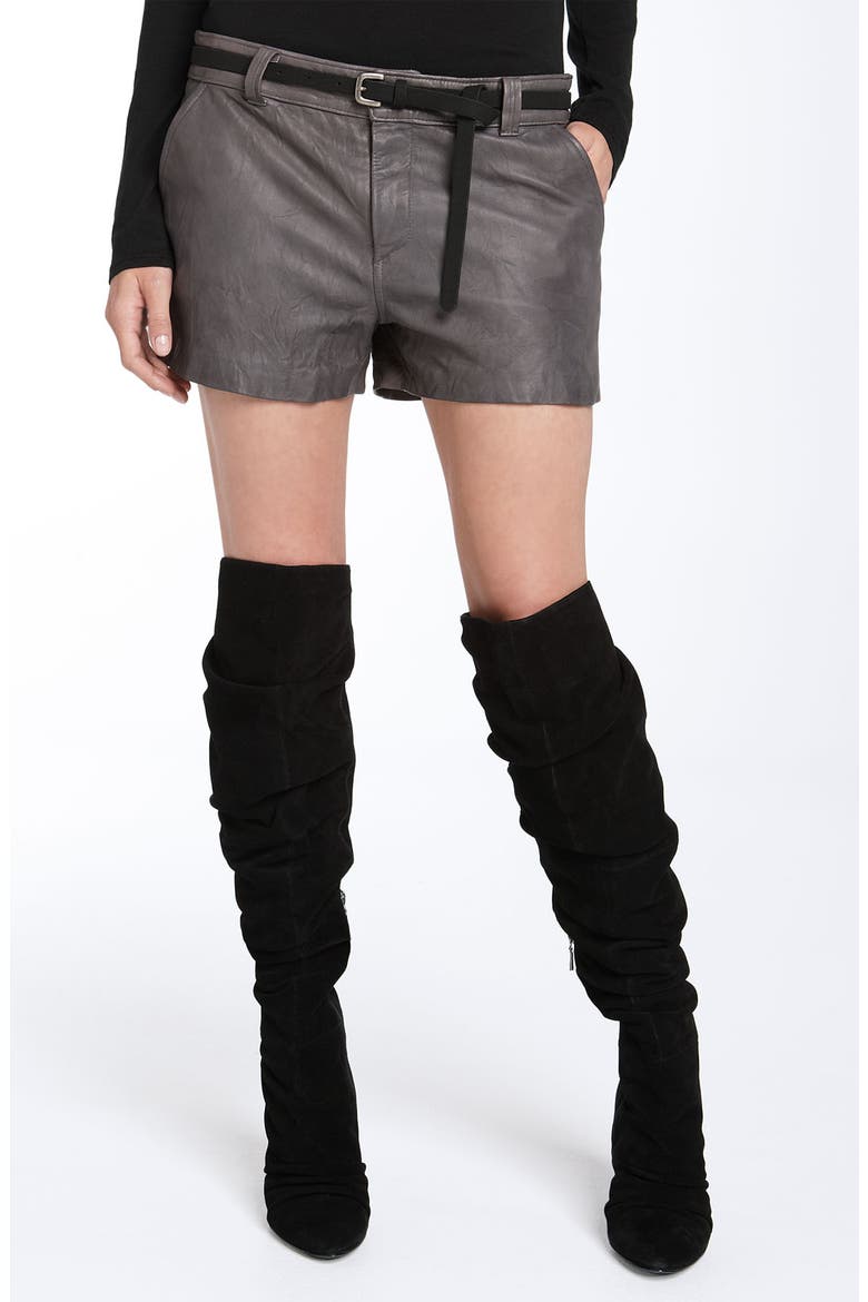 'Denver' Leather Shorts, Main, color, CHARCOAL