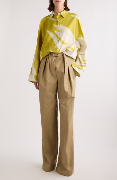 Dries Van Noten Casio Print Oversize Cotton Poplin Button-up Shirt In Lime