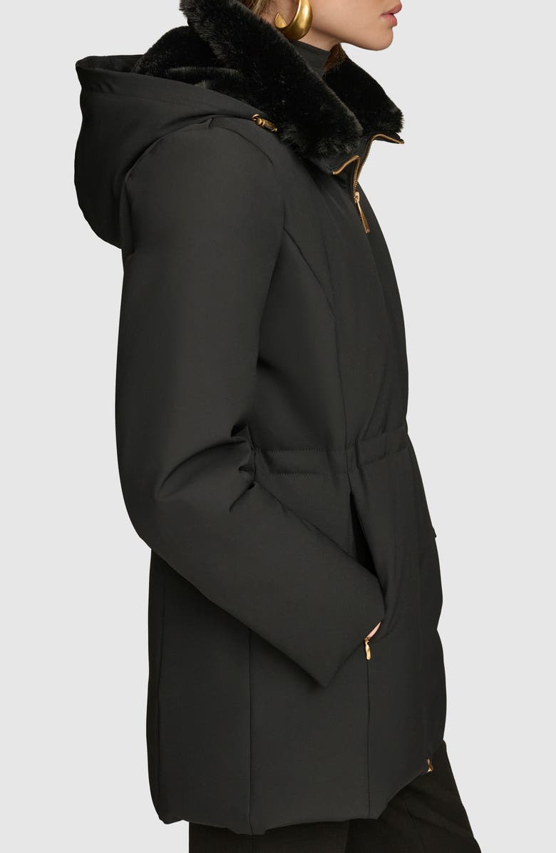 Donna Karan New York Lux Water Resistant Puffer Coat with Faux Fur Trim, Alternate, color, Black
