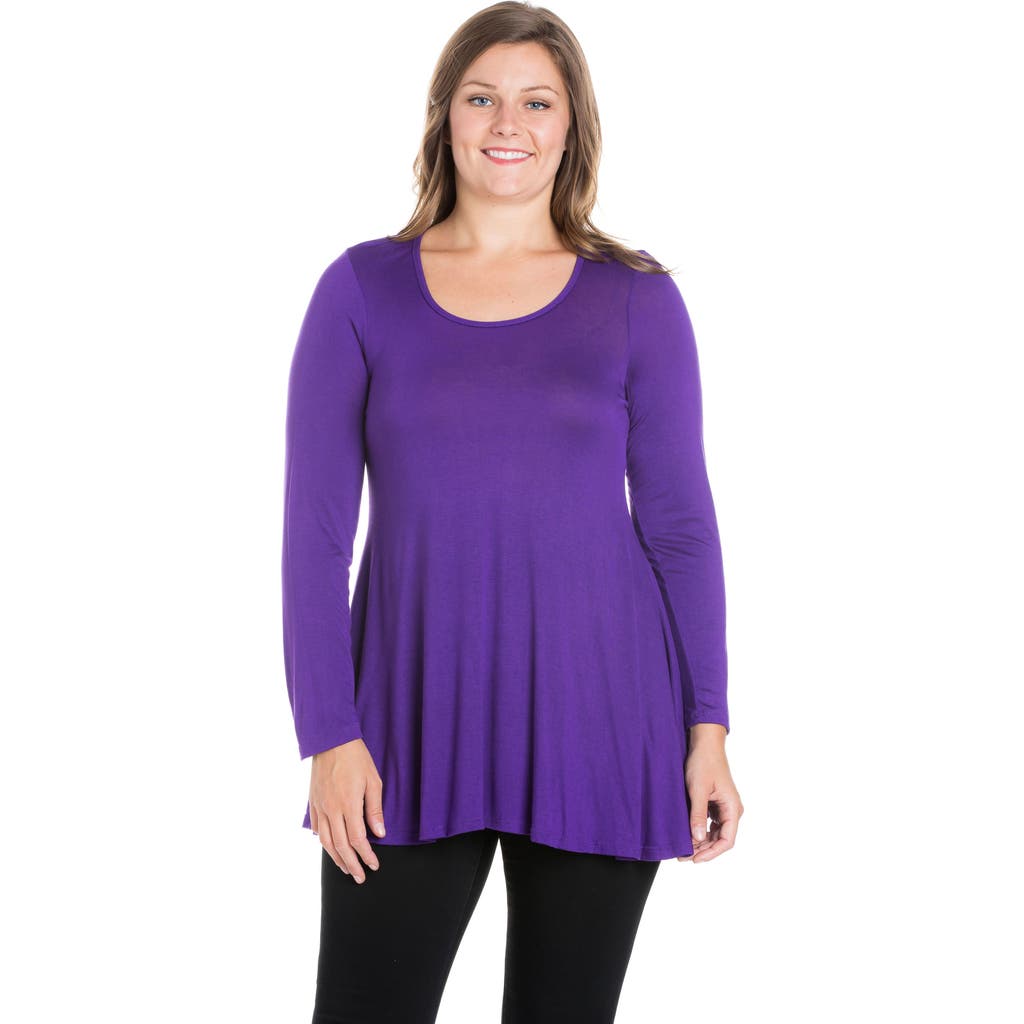 24seven Comfort Apparel Poised Long Sleeve Swing Tunic Top In Purple
