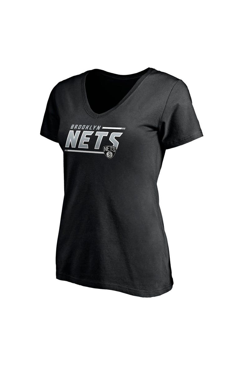 Women's Fanatics Branded Black Brooklyn Nets Mascot In Bounds V-Neck T-Shirt, Alternate, color, Black