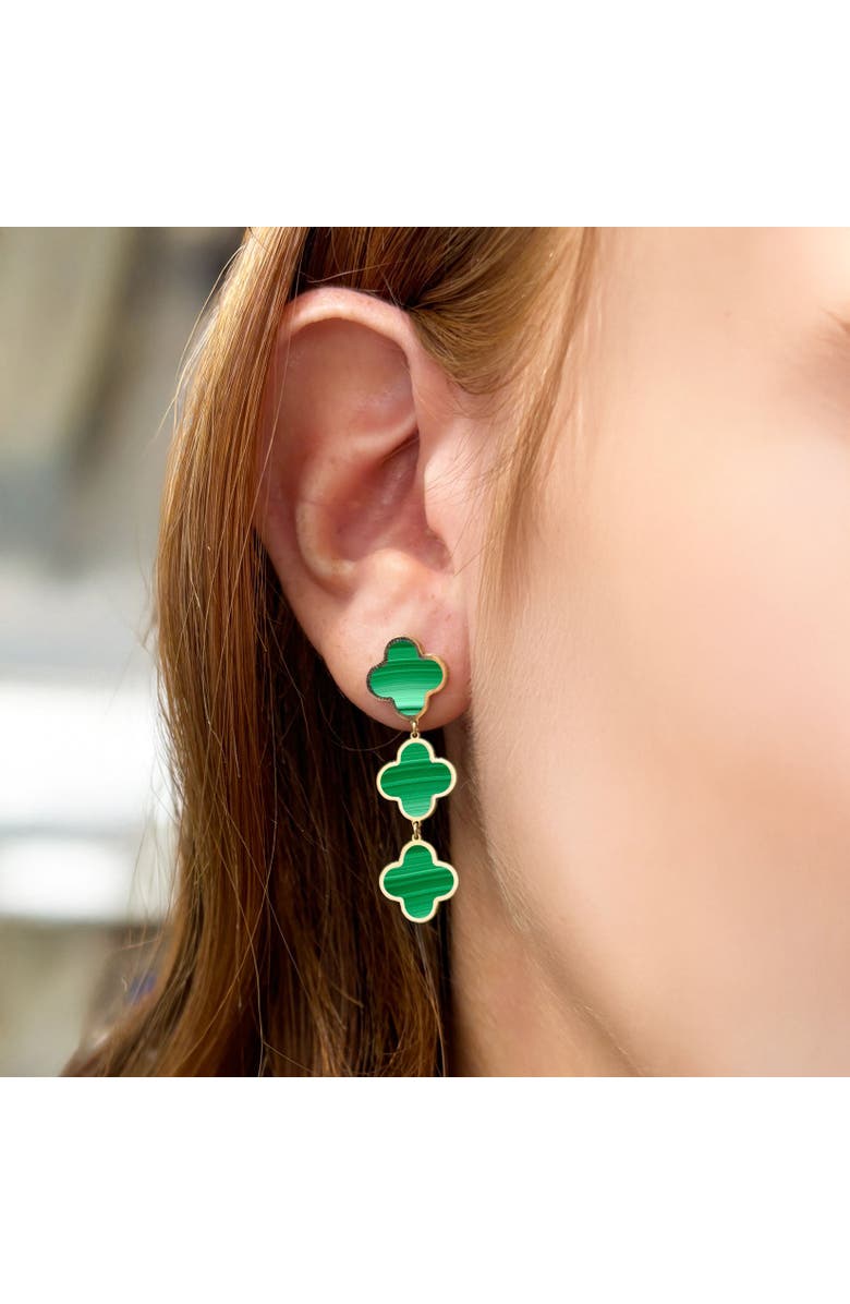 The Lovery Fine Jewelry Malachite Clover Dangle Earrings, Alternate, color, Malachite