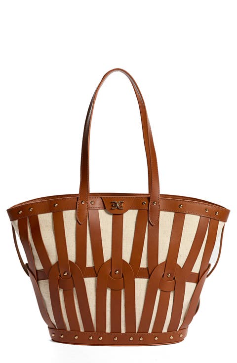 Large Bay Dye Cut Leather & Canvas Tote