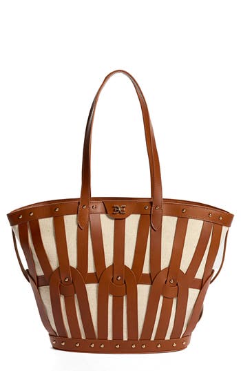 Sam Edelman Large Bay Dye Cut Leather & Canvas Tote In Brown