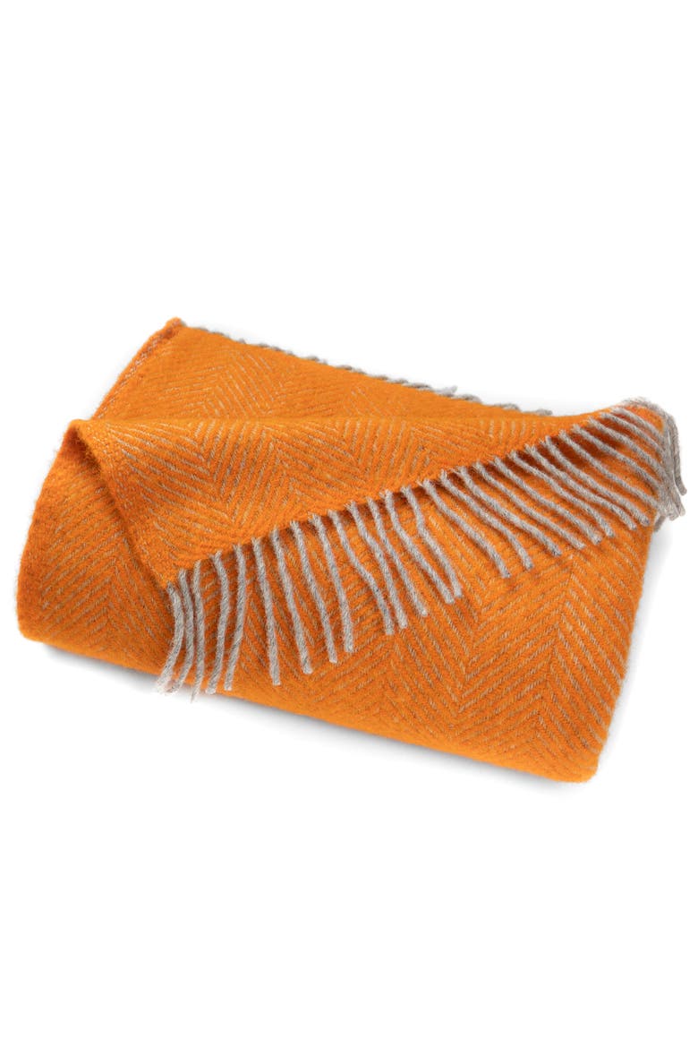 Highland Tweeds Herringbone Pure New Wool Throw, Main, color, Atomic Orange
