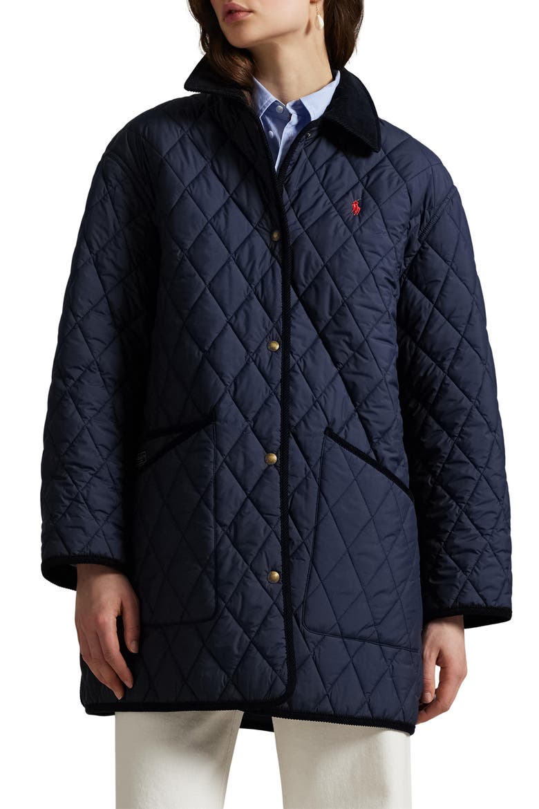 Water Repellent Quilted Barn Jacket, Main, color, RL NAVY