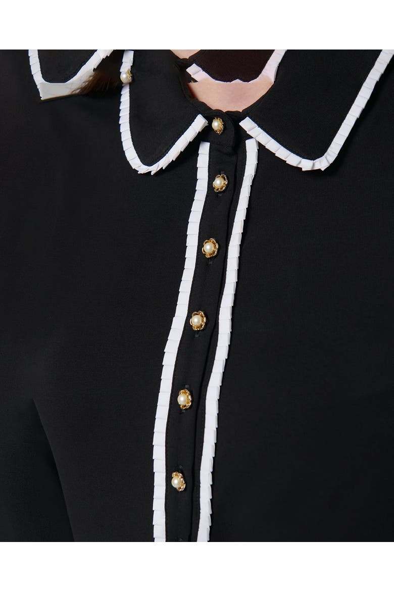 Women's Shirt  Faustine Black Designer Long Sleeve Shirt In Cotton Poplin With Pointed Collar, Alternate, color, Black