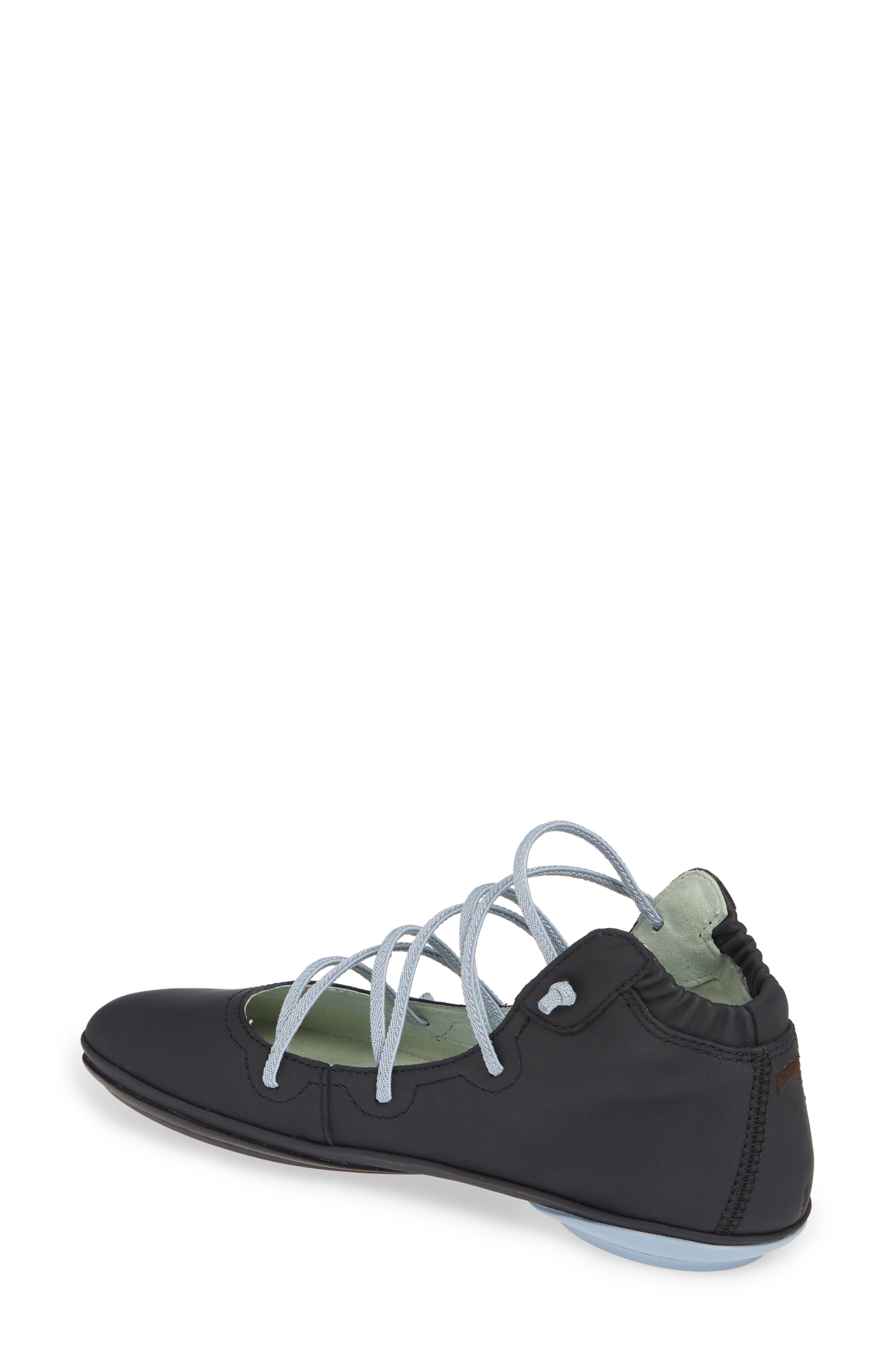 Right Nina Mid Top Ghillie Flat, Alternate, color, BLACK/ BLACK LEATHER
