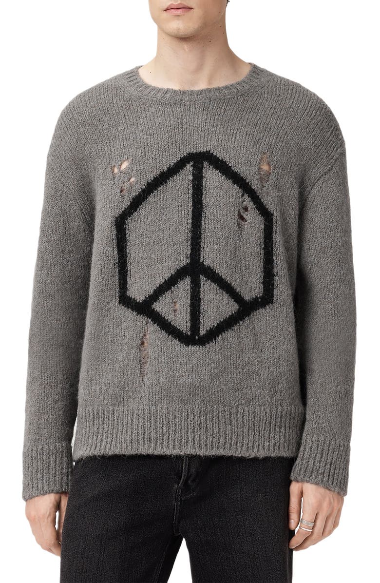AllSaints Message Wool Blend Crewneck Sweater, Main, color, Gunmetal Grey