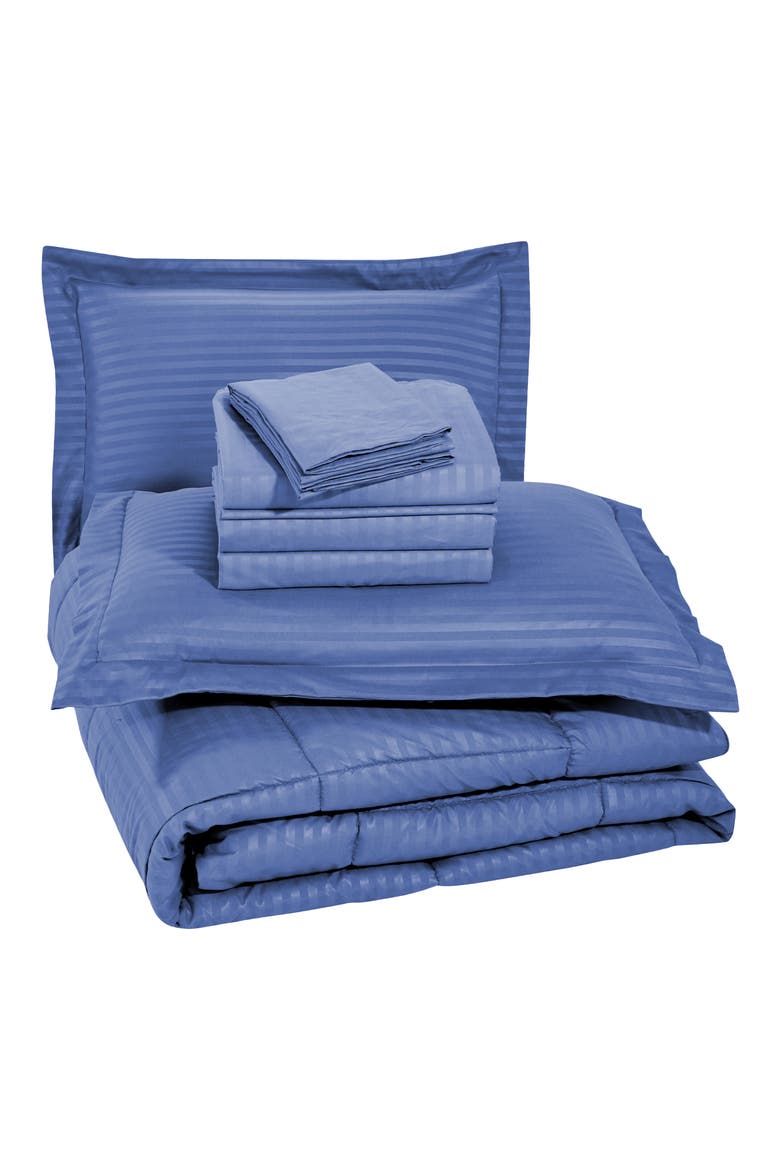 Embossed Stripe Microfiber 8-Piece Comforter Set, Main, color, NAVY