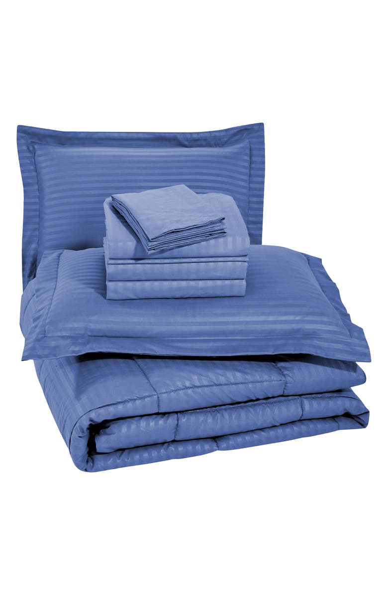 Luxury Home Embossed Stripe Microfiber 8-Piece Comforter Set, Main, color, Navy