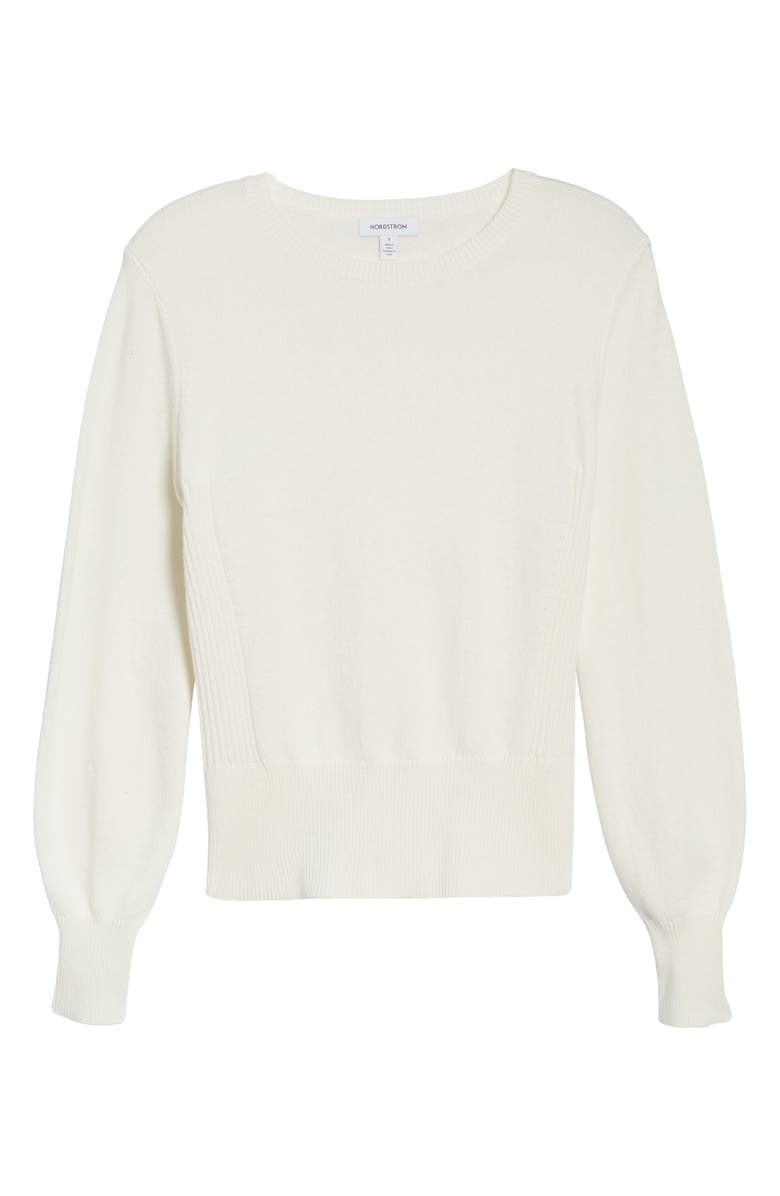 Nordstrom Puff Sleeve Cotton & Wool Sweater, Alternate, color, Ivory Cloud