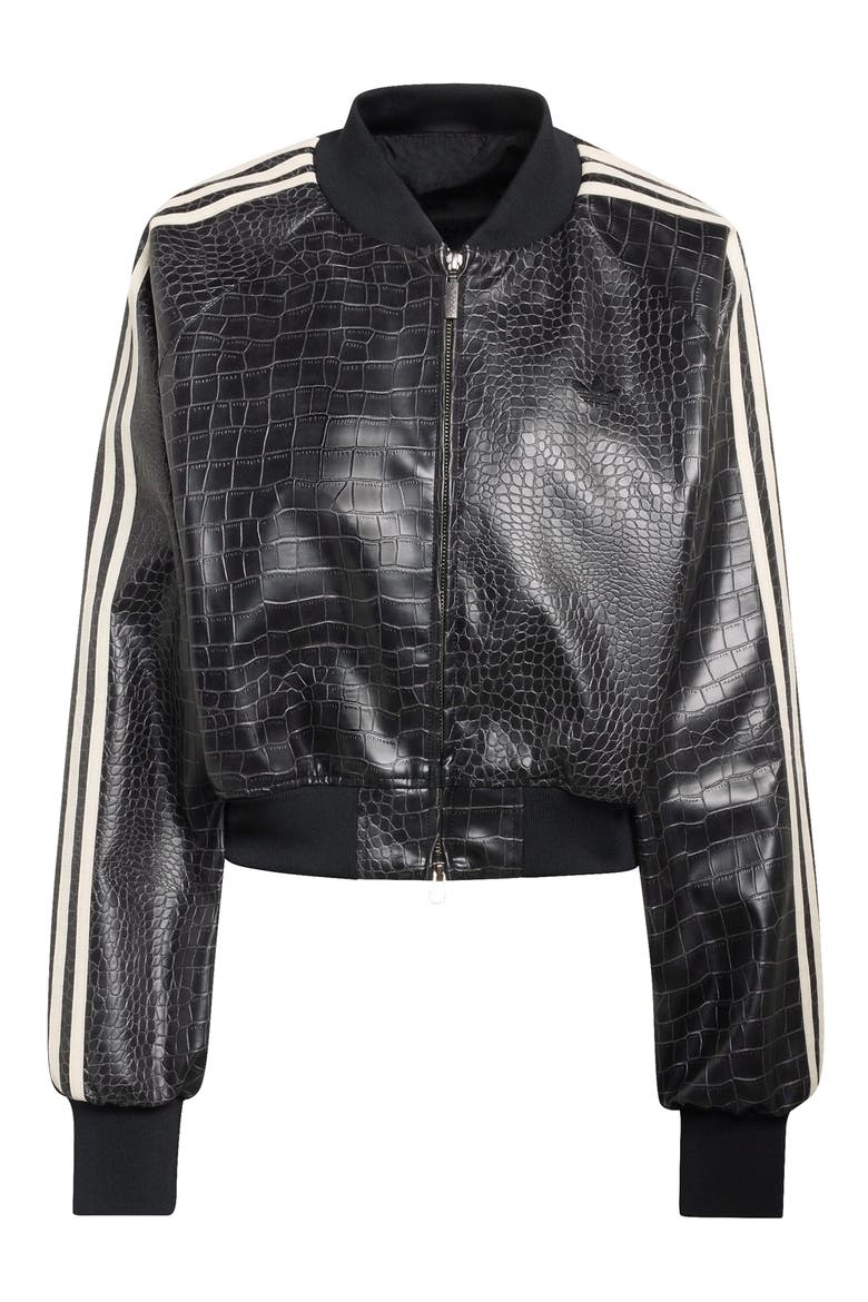 SST Croc Embossed Faux Leather Track Jacket, Alternate, color, BLACK