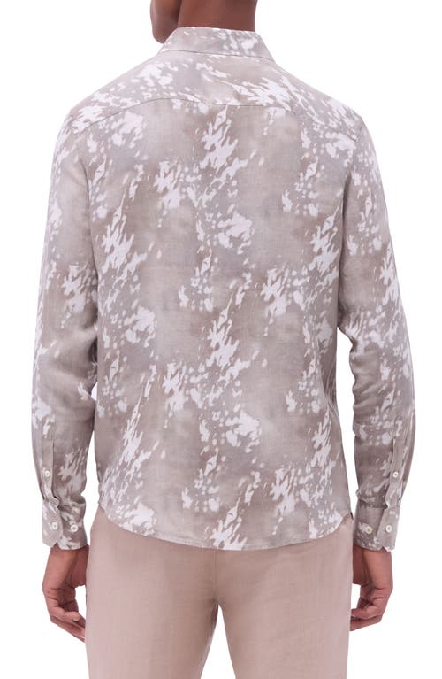 Bugatchi Julian Shaped Fit Abstract Print Linen Button-up Shirt In Olive