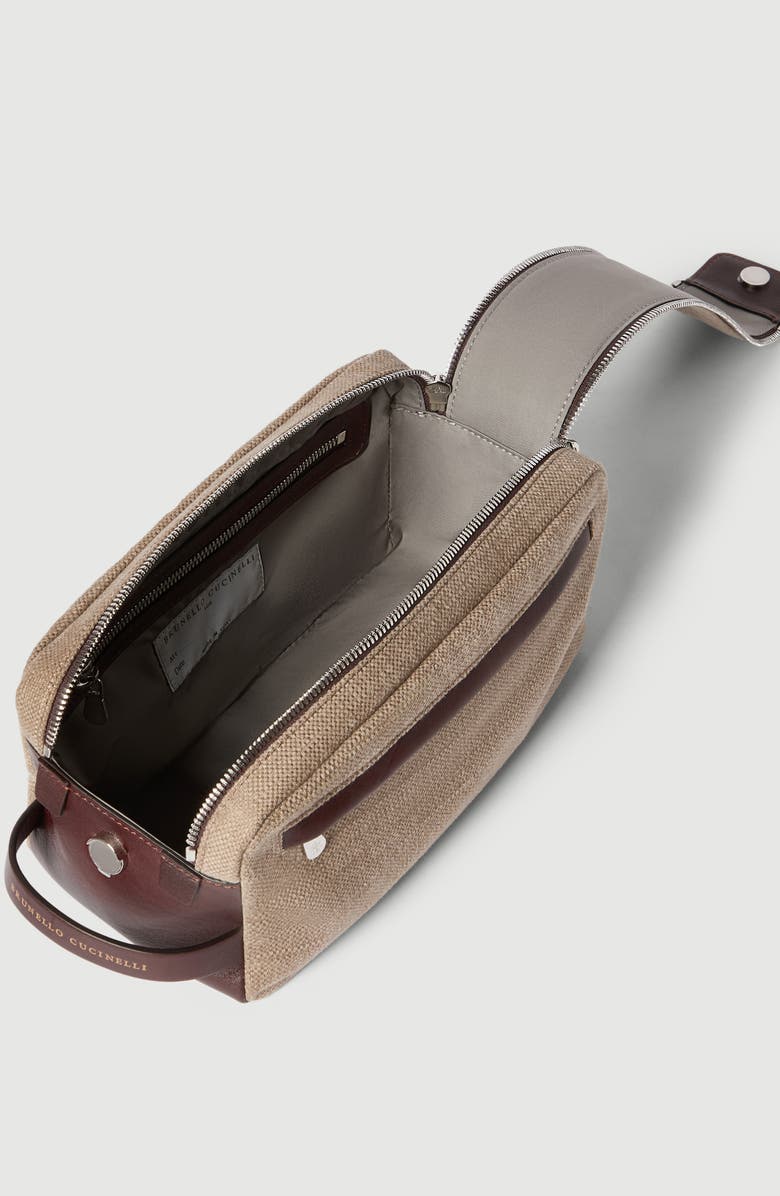 Brunello Cucinelli Canvas and burnished calfskin beauty case, Alternate, color, Leather
