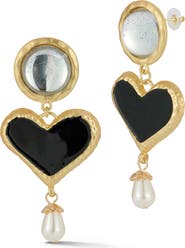 SPHERA MILANO Enamel Heart & Faux Pearl Drop Earrings