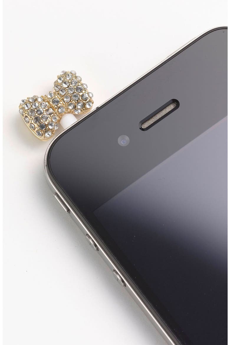 Rhinestone Bow Earphone Jack Plug, Main, color, GOLD CRYSTAL