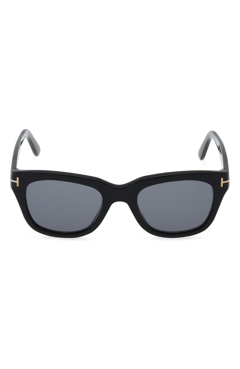 TOM FORD Snowdon 52mm Square Sunglasses, Main, color, Black / T Logo / Smoke