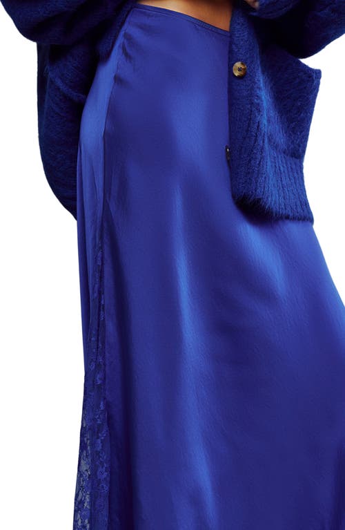 Free People Make You Mine Lace Inset Satin Maxi Slip Skirt In Blue