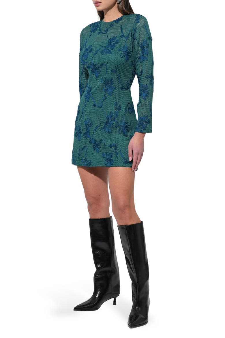 Cheryl Floral Crochet Lace Long Sleeve Minidress, Alternate, color, EMERALD GREEN