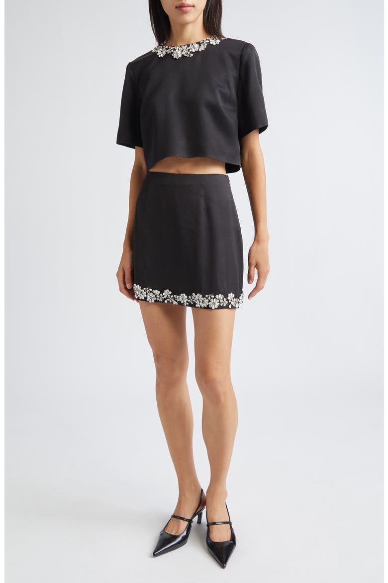Adona Floral Jewel Embellished Crop Top, Alternate, color, BLACK
