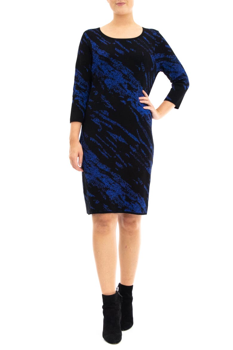 Marbled Scoop Neck Dress, Main, color, BLACK/DEEP SAPPHIRE