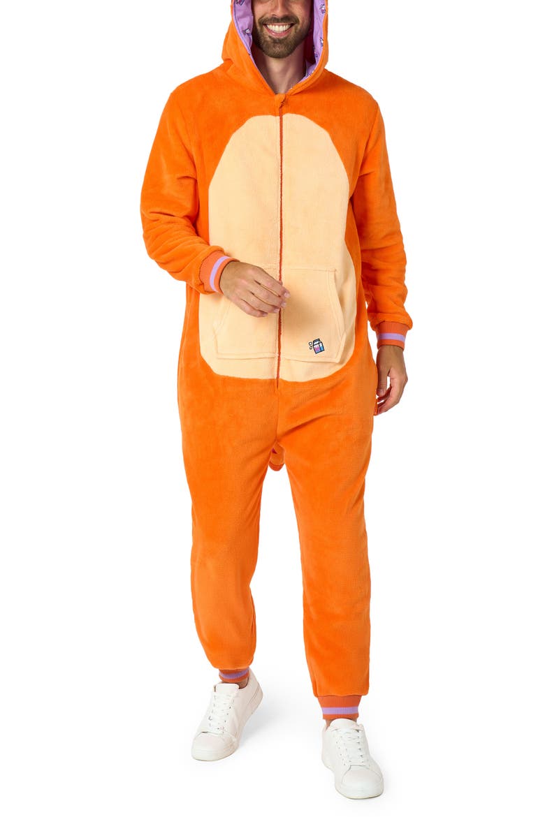 Cat Hooded Fleece Costume Jumpsuit, Main, color, ORANGE