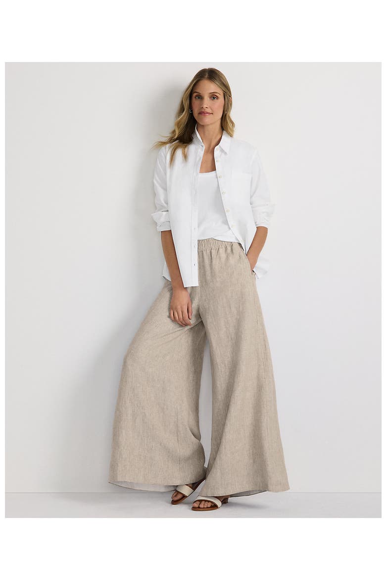 Linen High Rise Palazzo Pants, Alternate, color, Champagne/Linen