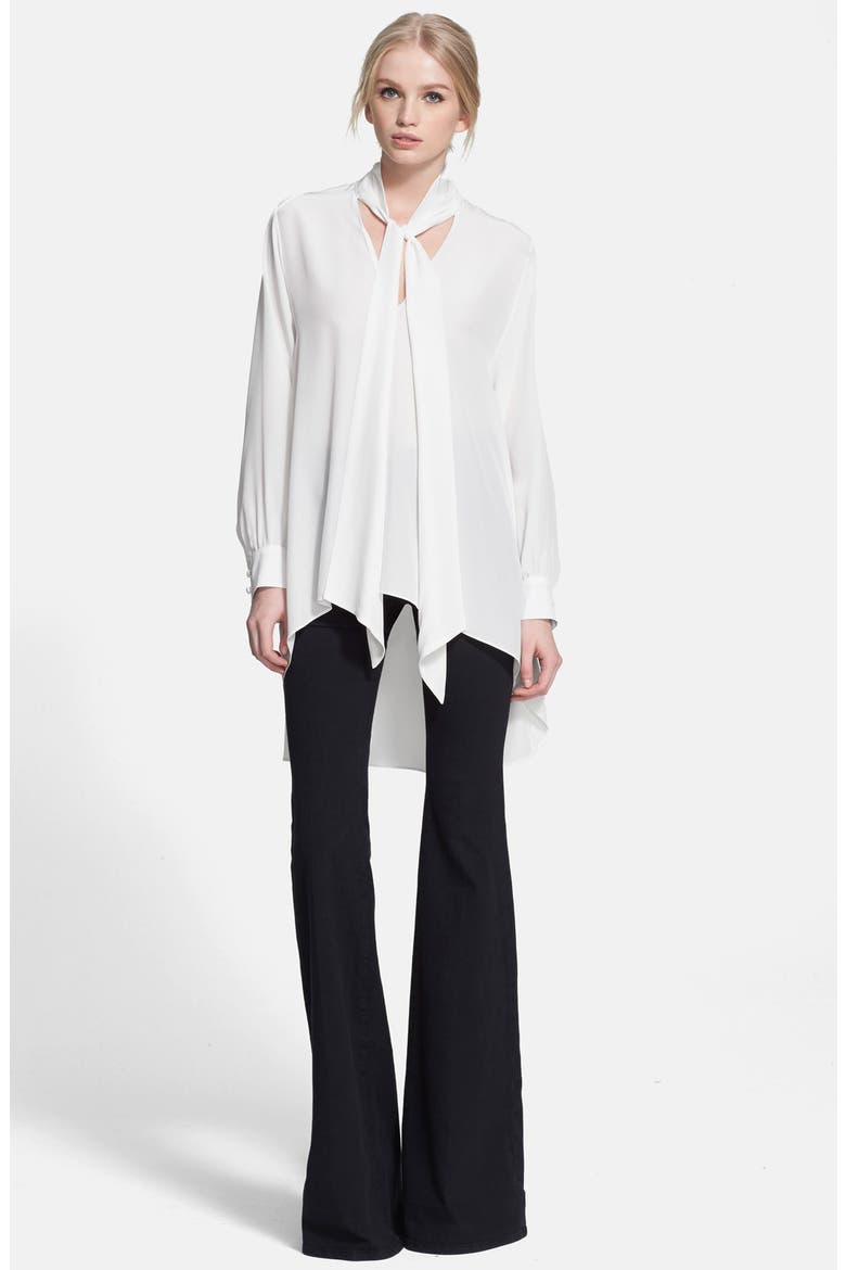 'Joya' Tie Neck Silk Blouse, Alternate, color, PURE WHITE