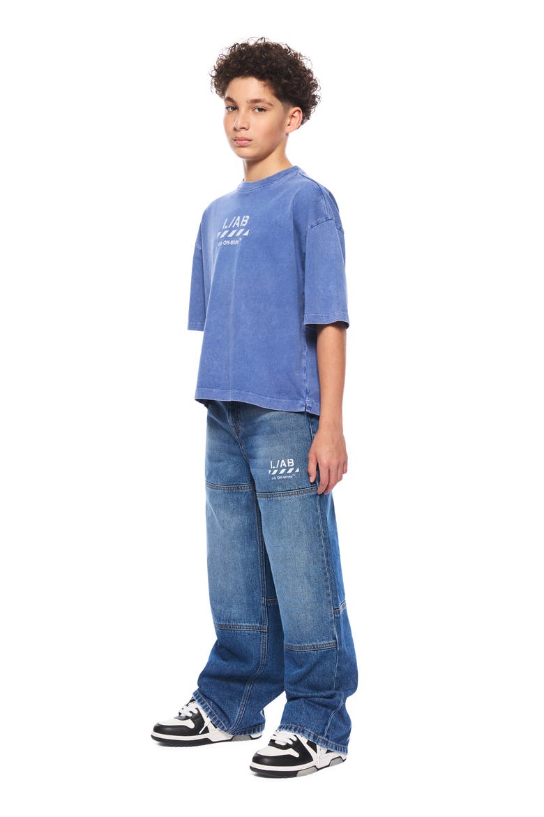 Kids' Diag Wide Leg Jeans, Alternate, color, STEEL INDIGO