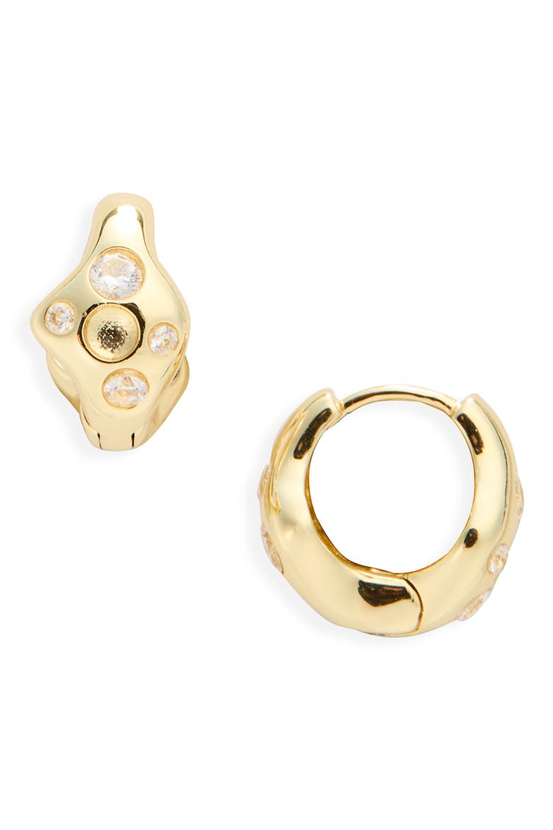 Mini Bat Huggie Hoop Earrings, Main, color, GOLD CLEAR