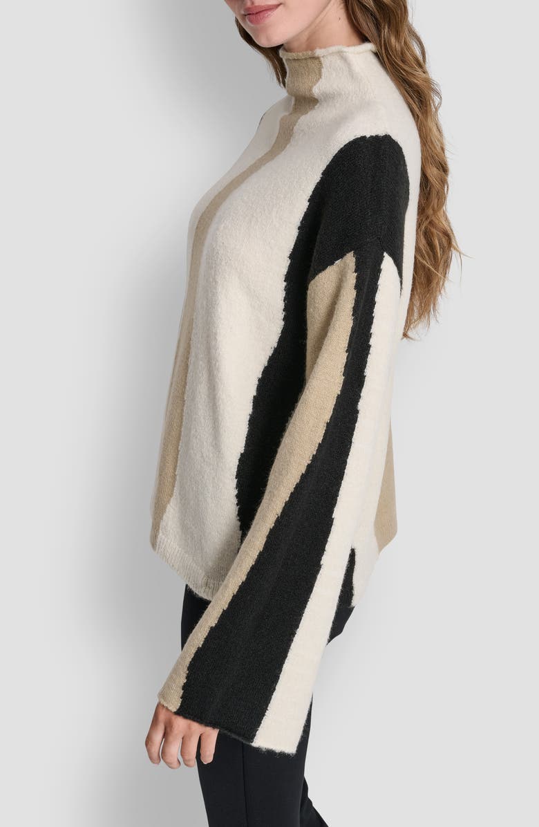 DKNY Stripe Roll Neck Sweater, Alternate, color, Ecru Multi