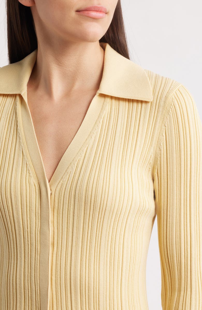 Collared V-Neck Rib Cardigan
