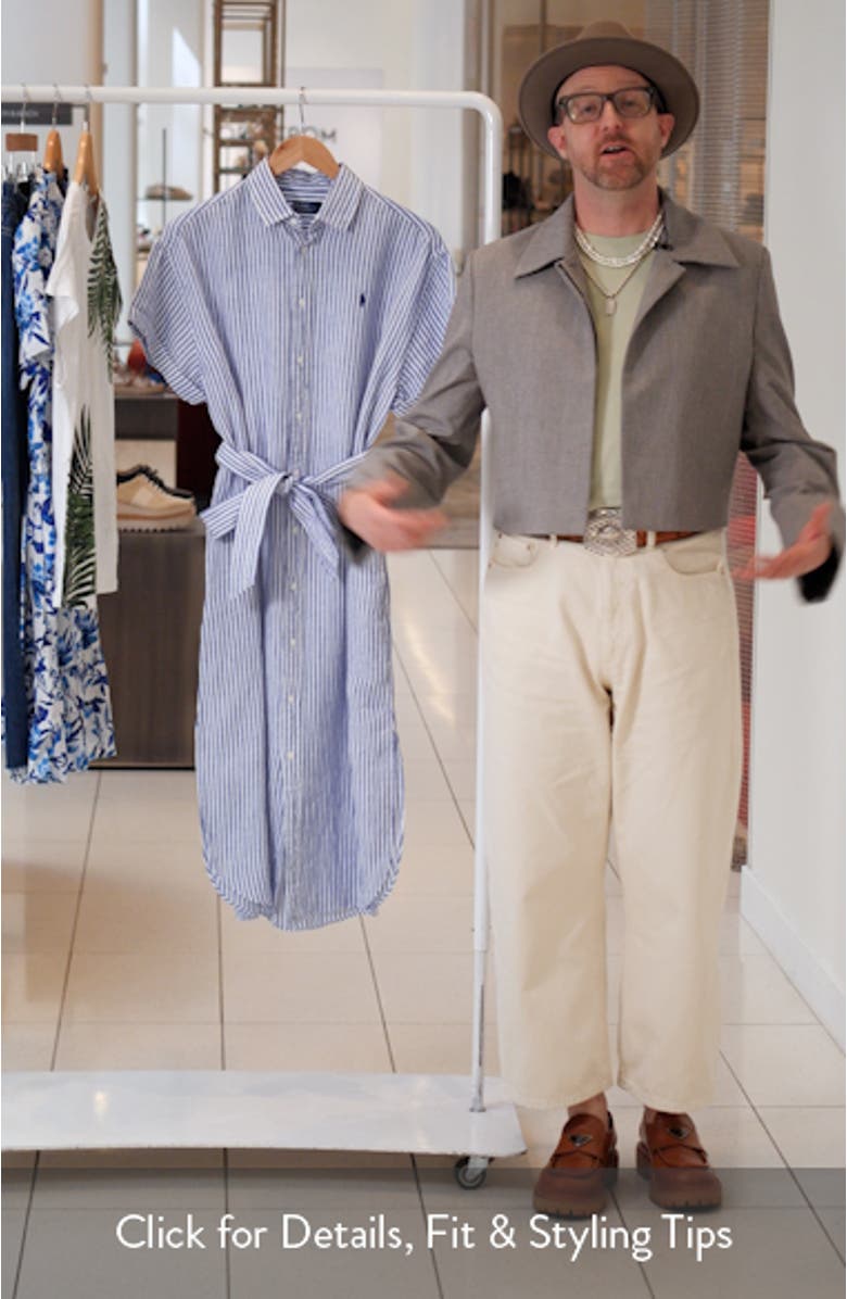 Stripe Short Sleeve Linen Shirtdress, sales video thumbnail