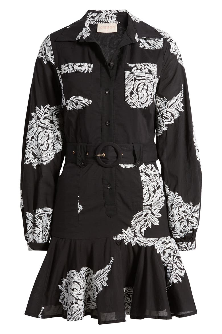 Ina Embroidered Long Sleeve Cotton Shirtdress, Alternate, color, BLACK WHITE