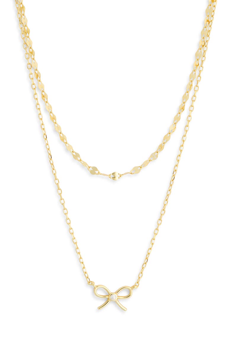 Cubic Zirconia Bow Pendant Necklace, Main, color, GOLD