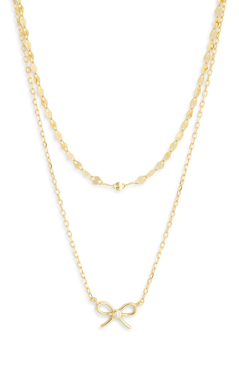 Argento Vivo Sterling Silver Cubic Zirconia Bow Pendant Necklace, Main, color, Gold