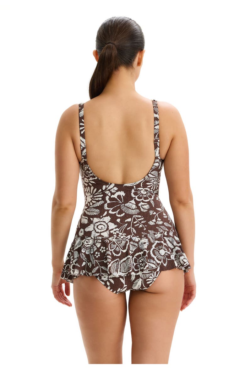 Garden Mist V-Neck Swimdress, Alternate, color, Brown