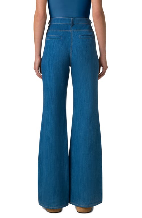 Akris Punto Celia Cotton Stretch Denim Flare Pants In Medium Blue Denim