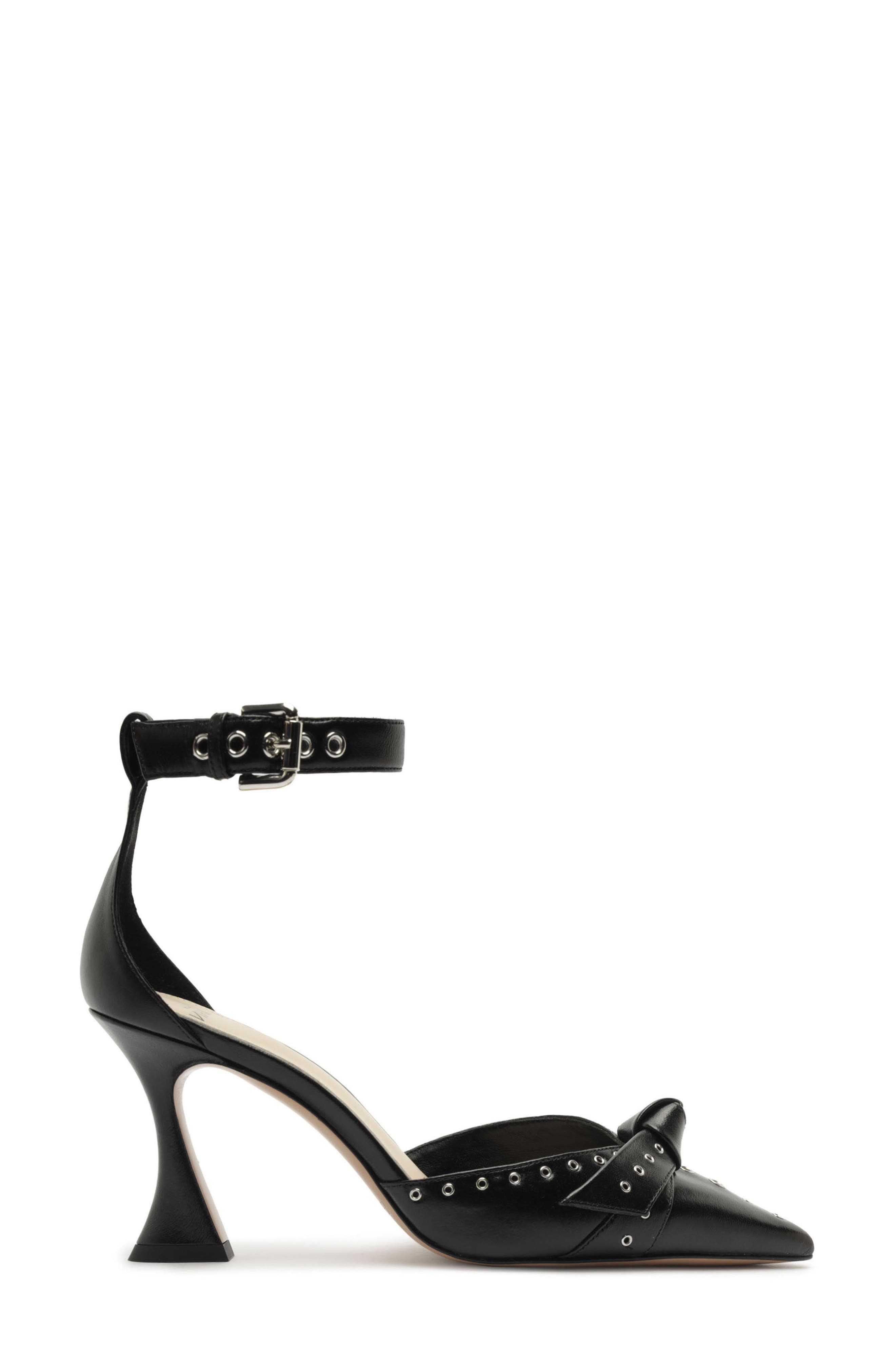 Clarita Eyelet Leather Ankle Strap Pump, Alternate, color, BLACK