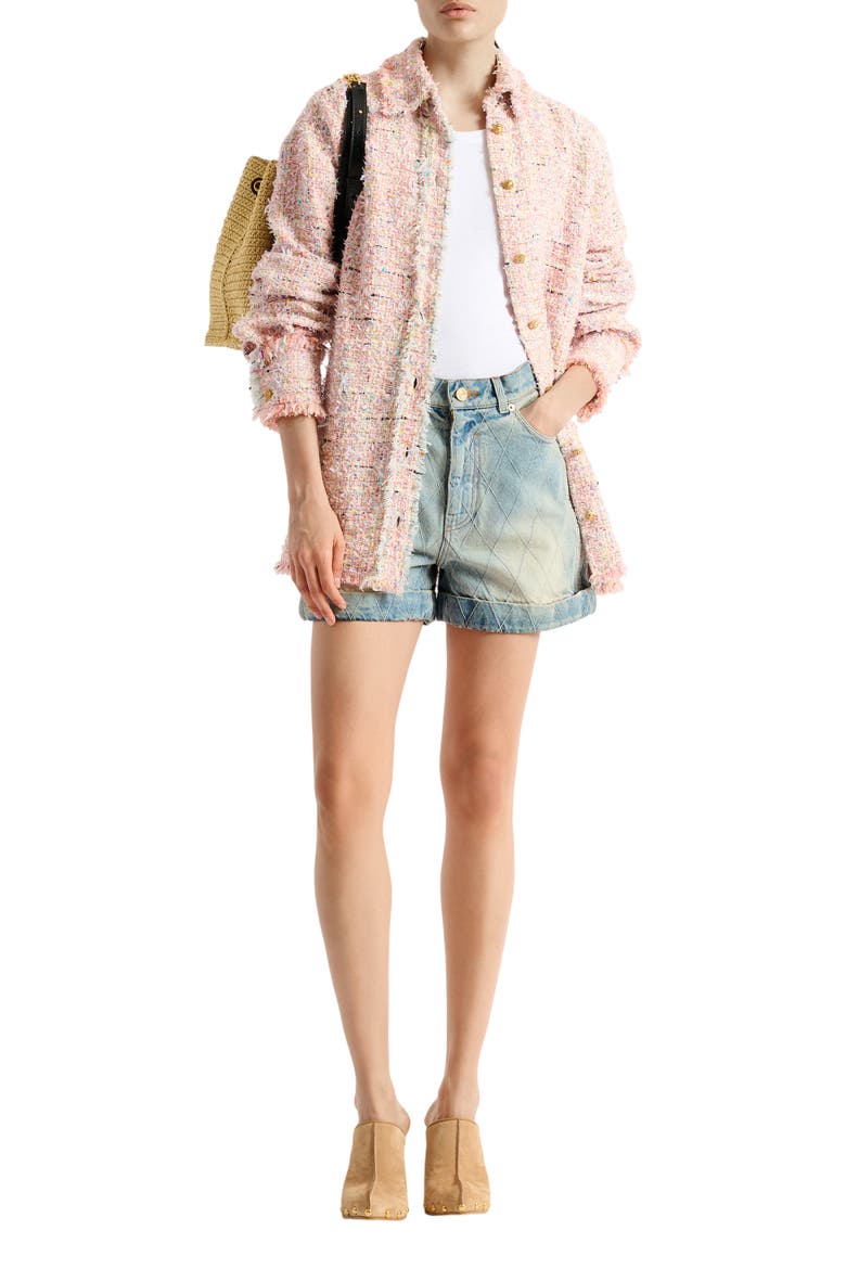Topstitched denim shorts, Alternate, color, blue
