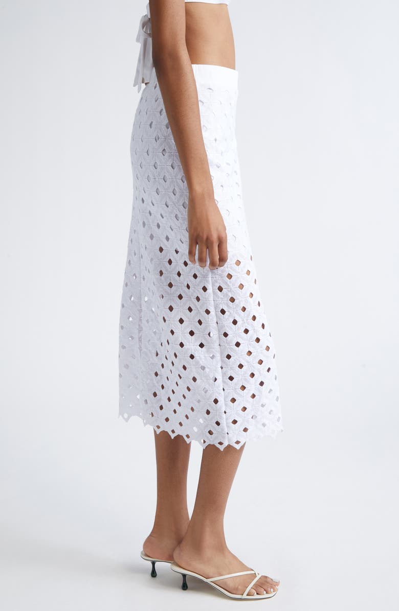 Max Mara Embroidered Jersey Eyelet Midi Skirt, Alternate, color, Optical White